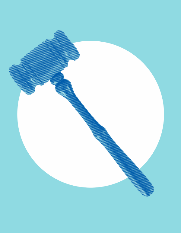 Blue gavel on blue background