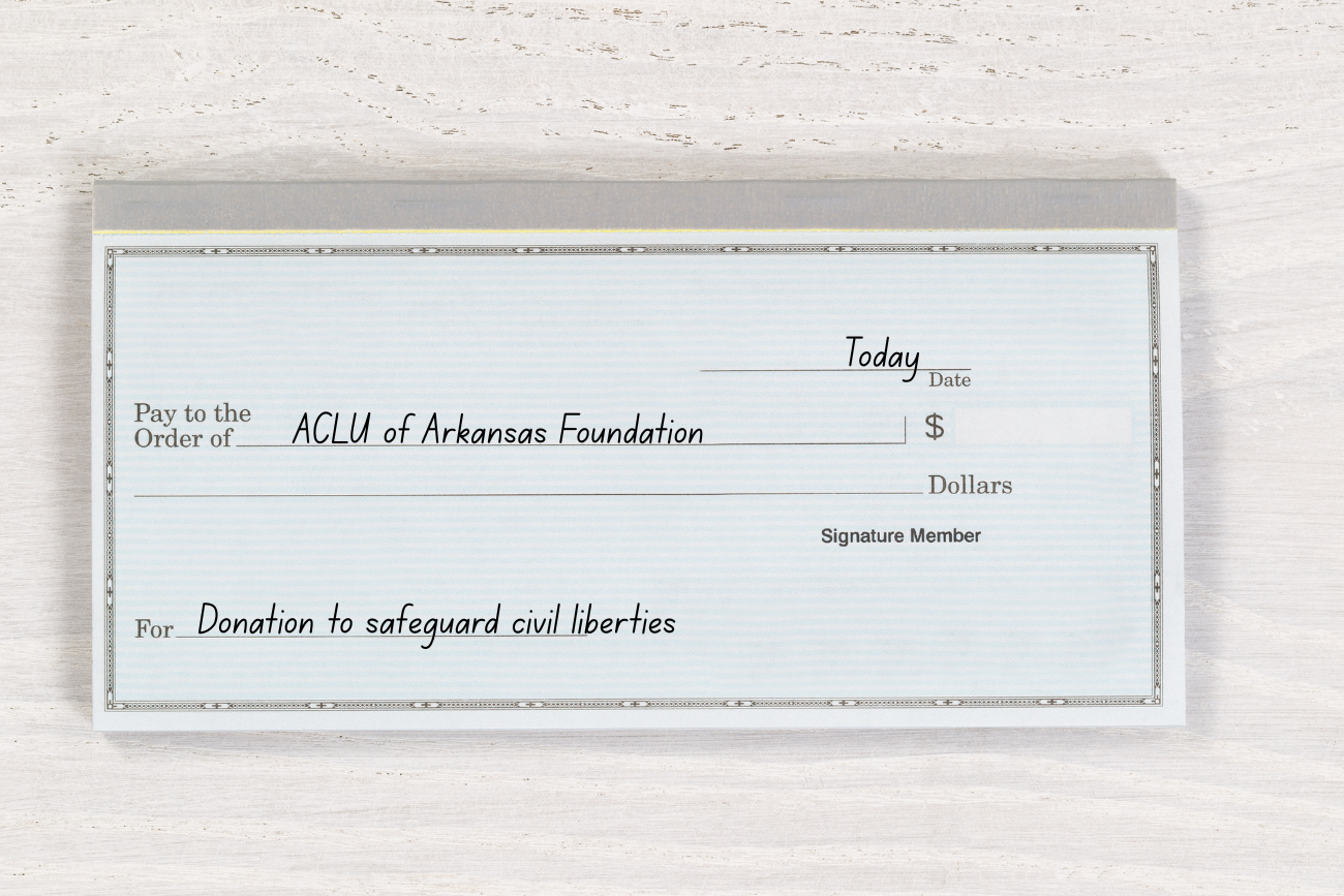 Check written to ACLU of Arkansas Foundation