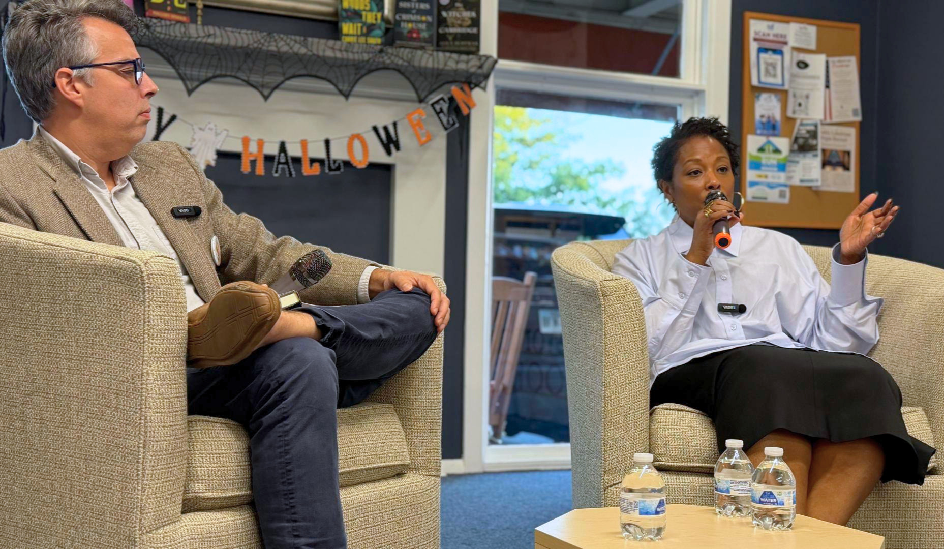ACLU of Arkansas Legal Director John Williams and ACLU President Deborah Archer speak during her book signing event.