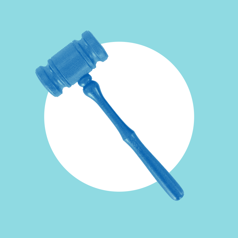 Blue gavel on blue background