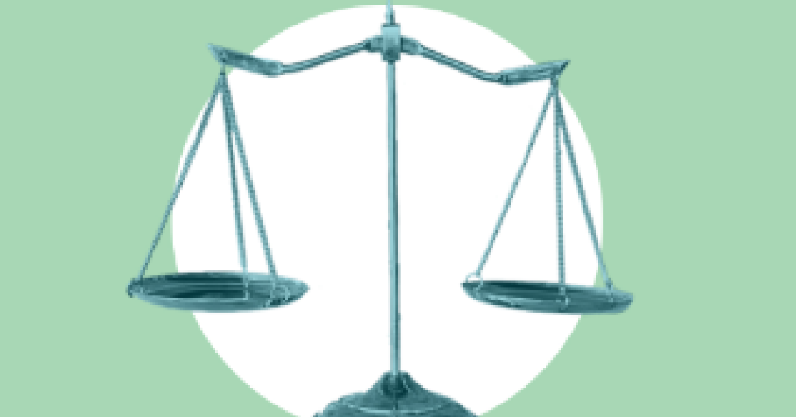 Scales of Justice on green background