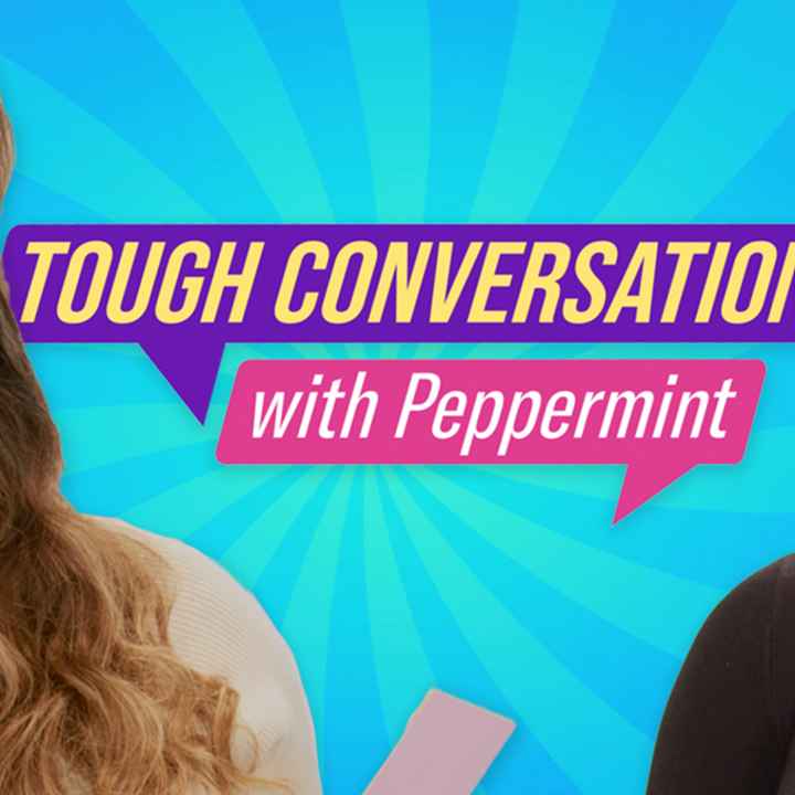 A photo featuring activist, drag queen and tv personality Peppermint with the title Tough Conversations With Peppermint.